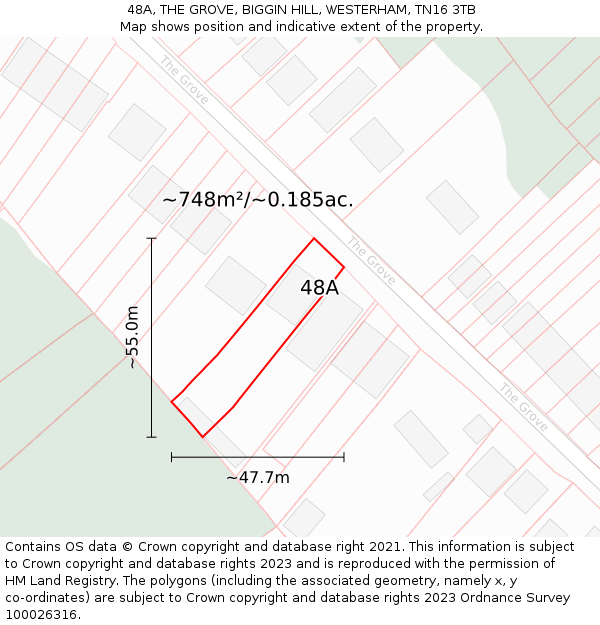 48A, THE GROVE, BIGGIN HILL, WESTERHAM, TN16 3TB: Plot and title map