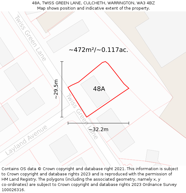 48A, TWISS GREEN LANE, CULCHETH, WARRINGTON, WA3 4BZ: Plot and title map