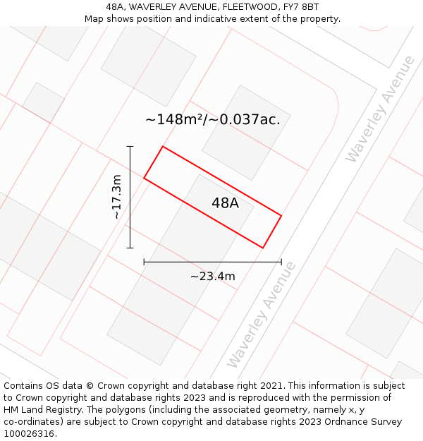 48A, WAVERLEY AVENUE, FLEETWOOD, FY7 8BT: Plot and title map