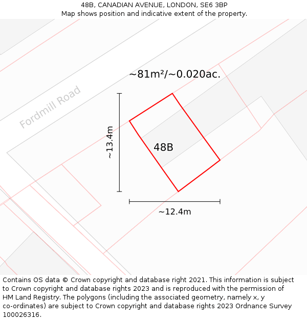 48B, CANADIAN AVENUE, LONDON, SE6 3BP: Plot and title map