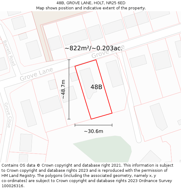 48B, GROVE LANE, HOLT, NR25 6ED: Plot and title map