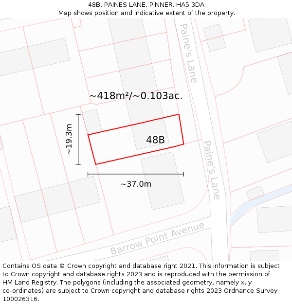 48B, PAINES LANE, PINNER, HA5 3DA: Plot and title map