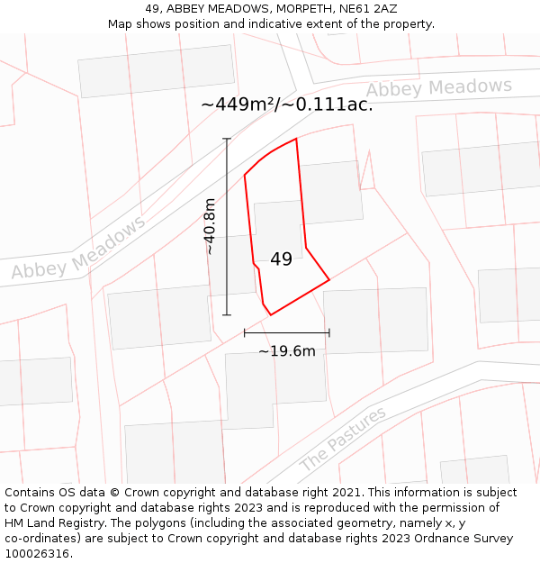 49, ABBEY MEADOWS, MORPETH, NE61 2AZ: Plot and title map