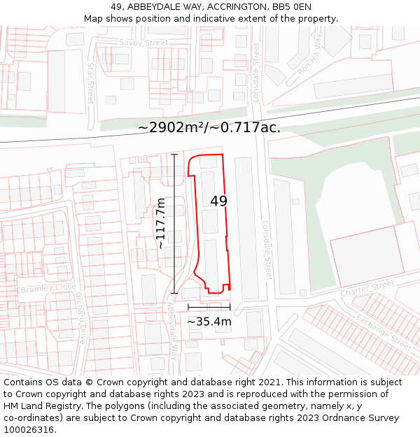 49, ABBEYDALE WAY, ACCRINGTON, BB5 0EN: Plot and title map