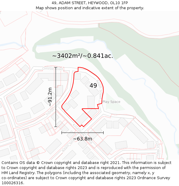 49, ADAM STREET, HEYWOOD, OL10 1FP: Plot and title map