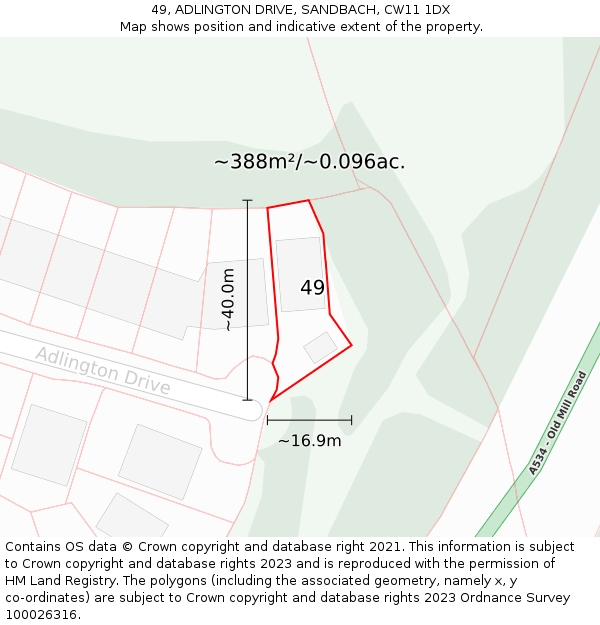 49, ADLINGTON DRIVE, SANDBACH, CW11 1DX: Plot and title map