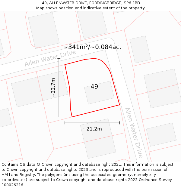 49, ALLENWATER DRIVE, FORDINGBRIDGE, SP6 1RB: Plot and title map