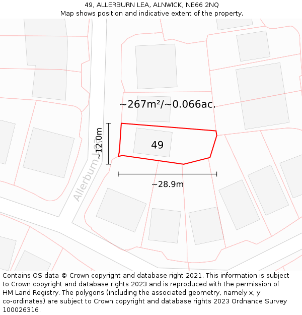 49, ALLERBURN LEA, ALNWICK, NE66 2NQ: Plot and title map