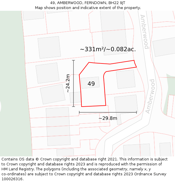 49, AMBERWOOD, FERNDOWN, BH22 9JT: Plot and title map