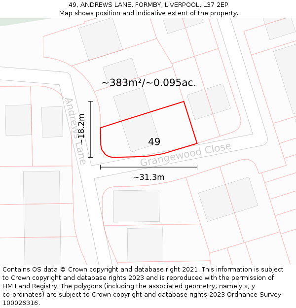 49, ANDREWS LANE, FORMBY, LIVERPOOL, L37 2EP: Plot and title map