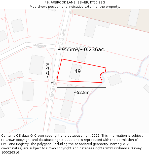 49, ARBROOK LANE, ESHER, KT10 9EG: Plot and title map