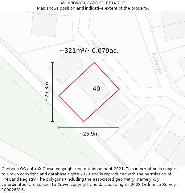 49, ARDWYN, CARDIFF, CF14 7HB: Plot and title map