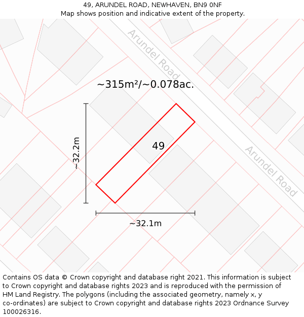 49, ARUNDEL ROAD, NEWHAVEN, BN9 0NF: Plot and title map