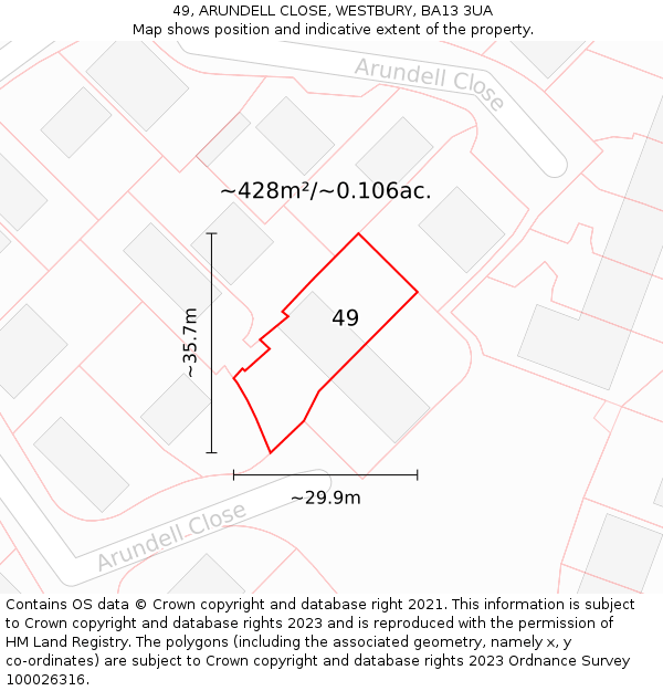 49, ARUNDELL CLOSE, WESTBURY, BA13 3UA: Plot and title map