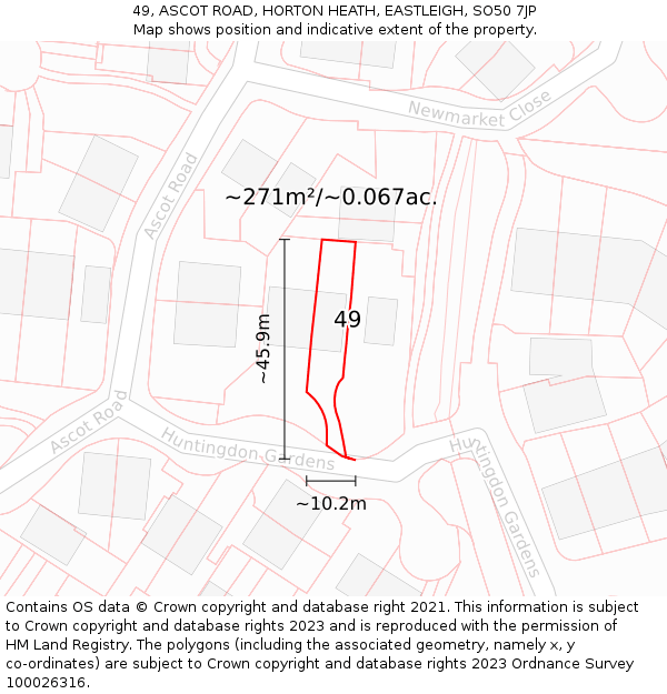49, ASCOT ROAD, HORTON HEATH, EASTLEIGH, SO50 7JP: Plot and title map