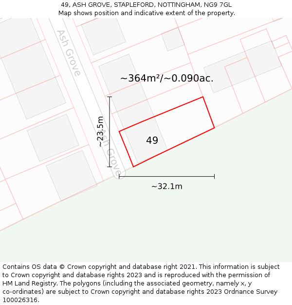 49, ASH GROVE, STAPLEFORD, NOTTINGHAM, NG9 7GL: Plot and title map