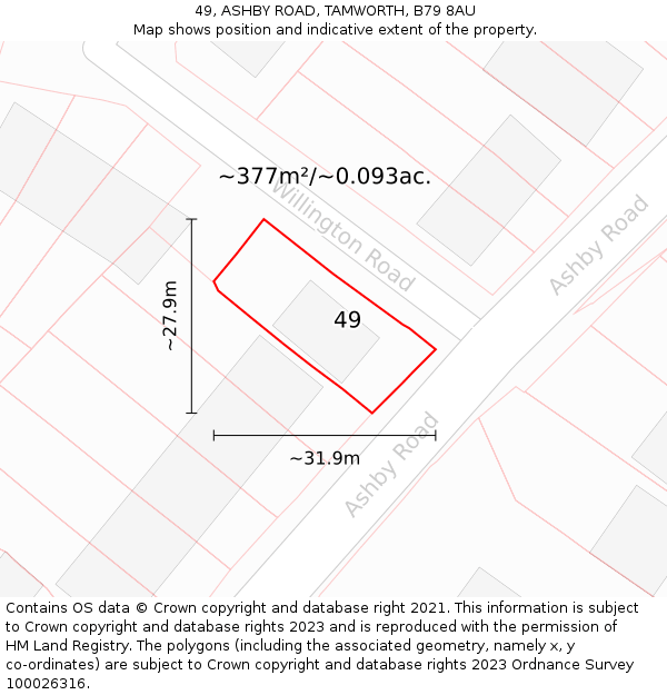 49, ASHBY ROAD, TAMWORTH, B79 8AU: Plot and title map