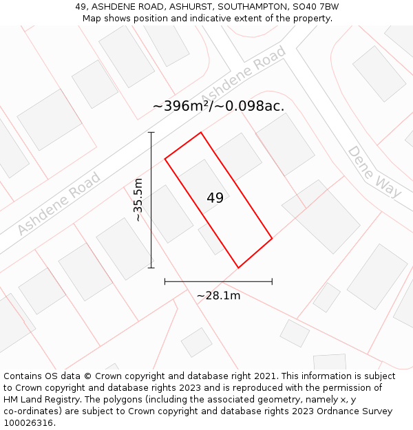 49, ASHDENE ROAD, ASHURST, SOUTHAMPTON, SO40 7BW: Plot and title map