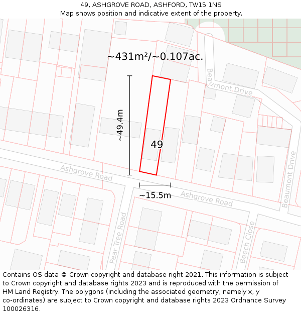49, ASHGROVE ROAD, ASHFORD, TW15 1NS: Plot and title map