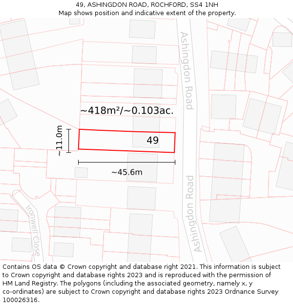 49, ASHINGDON ROAD, ROCHFORD, SS4 1NH: Plot and title map