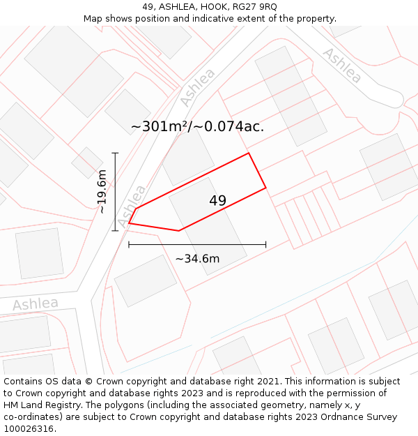 49, ASHLEA, HOOK, RG27 9RQ: Plot and title map