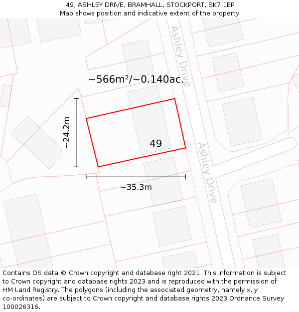 49, ASHLEY DRIVE, BRAMHALL, STOCKPORT, SK7 1EP: Plot and title map