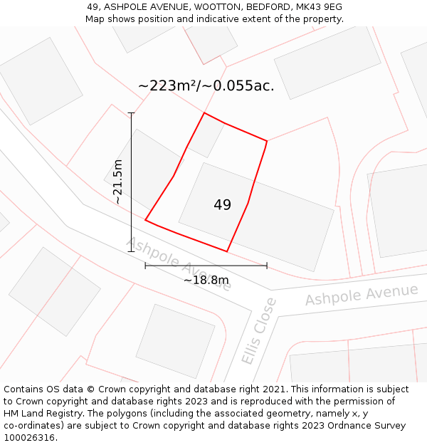 49, ASHPOLE AVENUE, WOOTTON, BEDFORD, MK43 9EG: Plot and title map