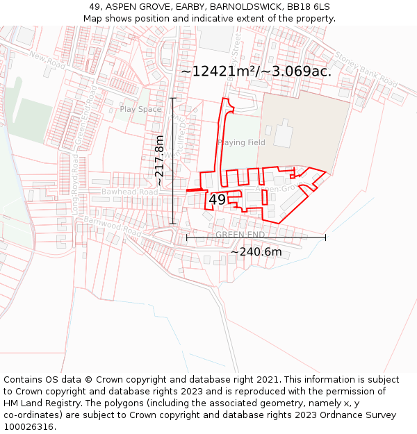 49, ASPEN GROVE, EARBY, BARNOLDSWICK, BB18 6LS: Plot and title map