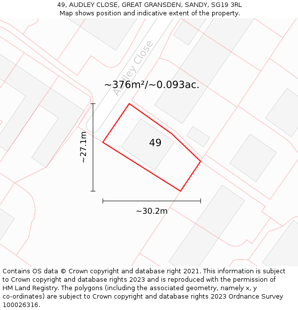 49, AUDLEY CLOSE, GREAT GRANSDEN, SANDY, SG19 3RL: Plot and title map