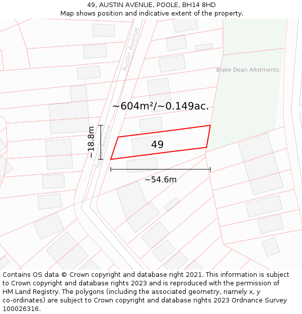 49, AUSTIN AVENUE, POOLE, BH14 8HD: Plot and title map