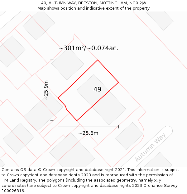 49, AUTUMN WAY, BEESTON, NOTTINGHAM, NG9 2JW: Plot and title map