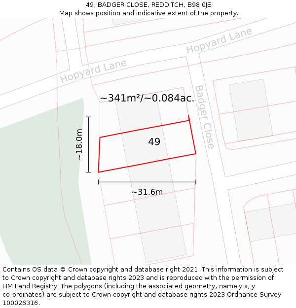 49, BADGER CLOSE, REDDITCH, B98 0JE: Plot and title map