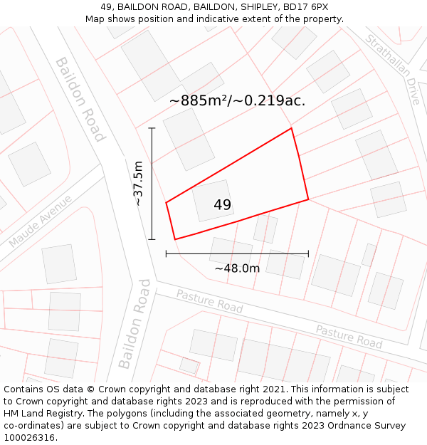 49, BAILDON ROAD, BAILDON, SHIPLEY, BD17 6PX: Plot and title map