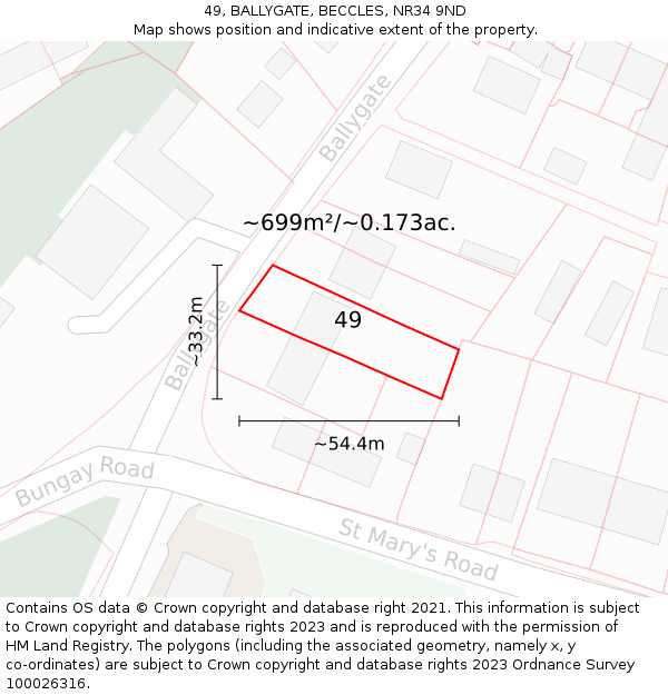 49, BALLYGATE, BECCLES, NR34 9ND: Plot and title map