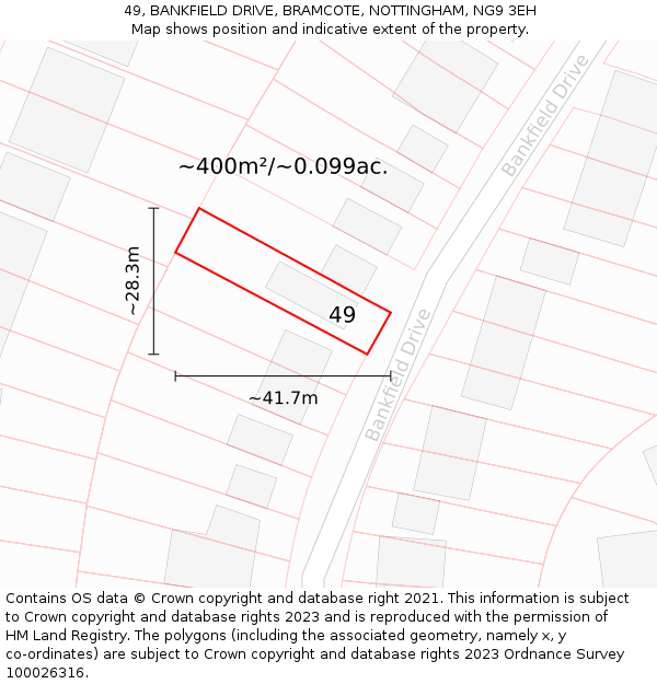 49, BANKFIELD DRIVE, BRAMCOTE, NOTTINGHAM, NG9 3EH: Plot and title map