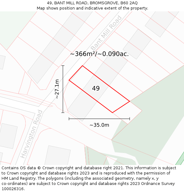 49, BANT MILL ROAD, BROMSGROVE, B60 2AQ: Plot and title map