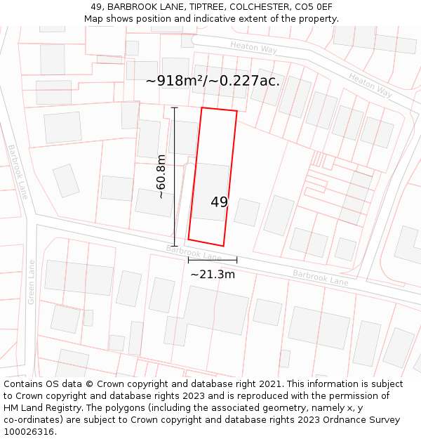 49, BARBROOK LANE, TIPTREE, COLCHESTER, CO5 0EF: Plot and title map