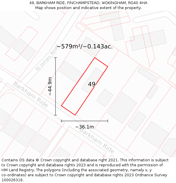 49, BARKHAM RIDE, FINCHAMPSTEAD, WOKINGHAM, RG40 4HA: Plot and title map