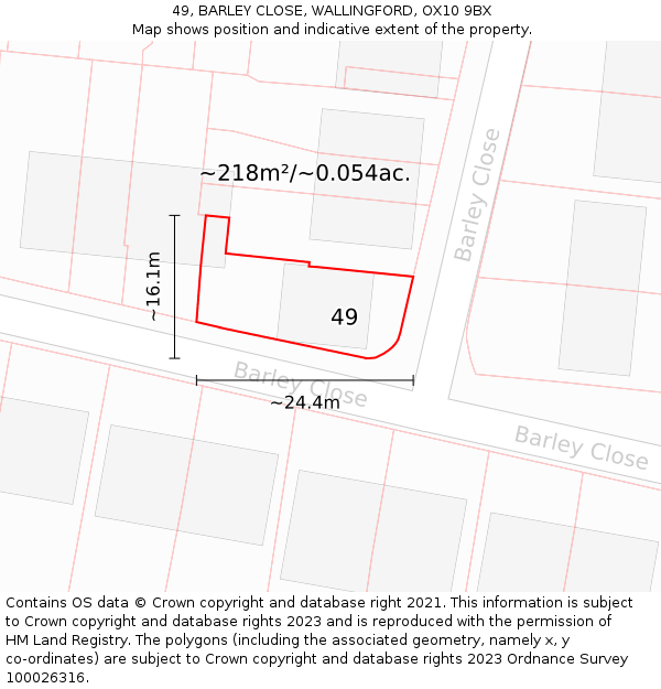 49, BARLEY CLOSE, WALLINGFORD, OX10 9BX: Plot and title map