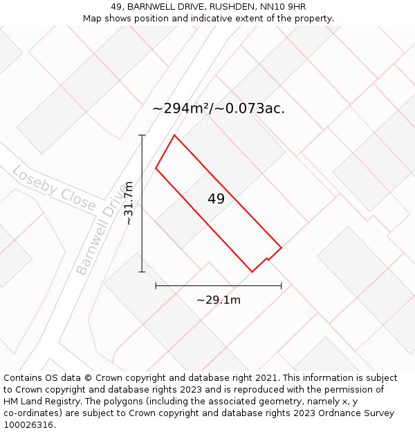 49, BARNWELL DRIVE, RUSHDEN, NN10 9HR: Plot and title map