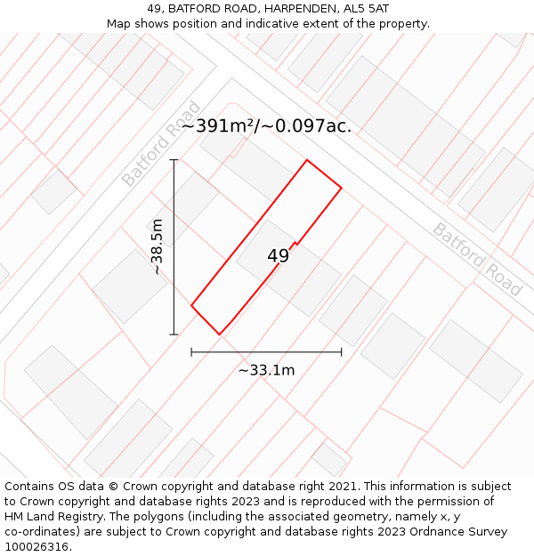 49, BATFORD ROAD, HARPENDEN, AL5 5AT: Plot and title map