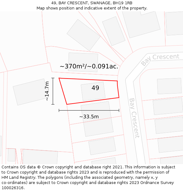 49, BAY CRESCENT, SWANAGE, BH19 1RB: Plot and title map