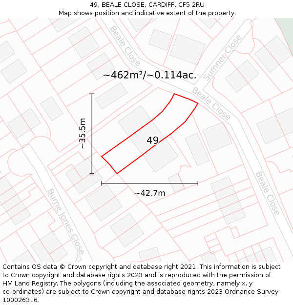 49, BEALE CLOSE, CARDIFF, CF5 2RU: Plot and title map