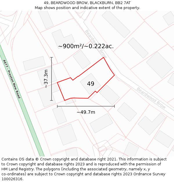 49, BEARDWOOD BROW, BLACKBURN, BB2 7AT: Plot and title map