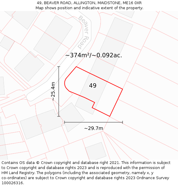 49, BEAVER ROAD, ALLINGTON, MAIDSTONE, ME16 0XR: Plot and title map