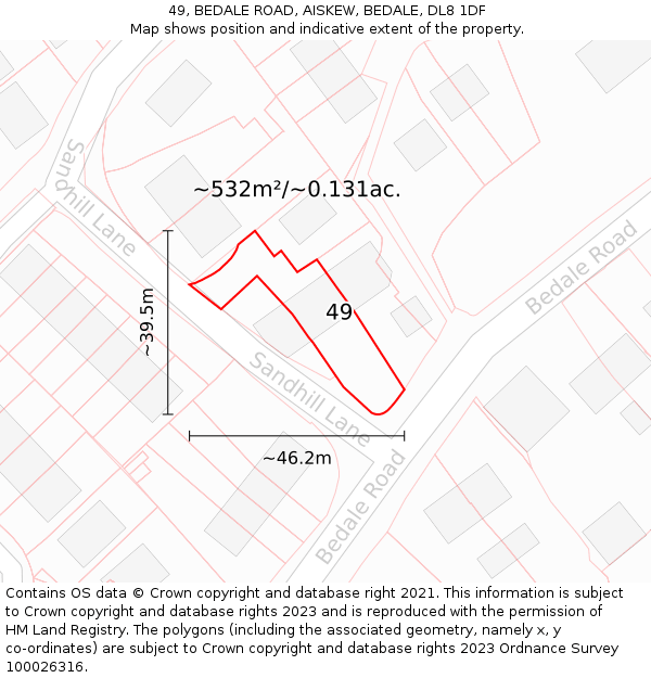 49, BEDALE ROAD, AISKEW, BEDALE, DL8 1DF: Plot and title map