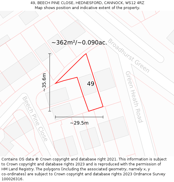 49, BEECH PINE CLOSE, HEDNESFORD, CANNOCK, WS12 4RZ: Plot and title map