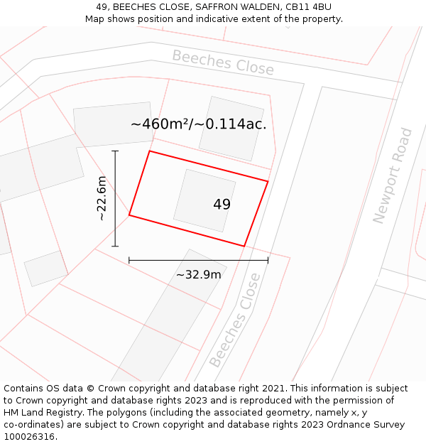 49, BEECHES CLOSE, SAFFRON WALDEN, CB11 4BU: Plot and title map