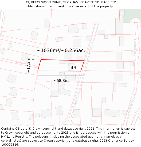 49, BEECHWOOD DRIVE, MEOPHAM, GRAVESEND, DA13 0TX: Plot and title map