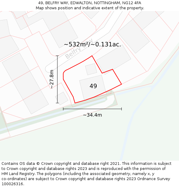 49, BELFRY WAY, EDWALTON, NOTTINGHAM, NG12 4FA: Plot and title map